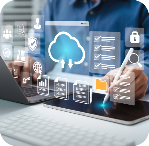 joven utiliza los servicios de Amazon como plataforma de servicios en la nube 